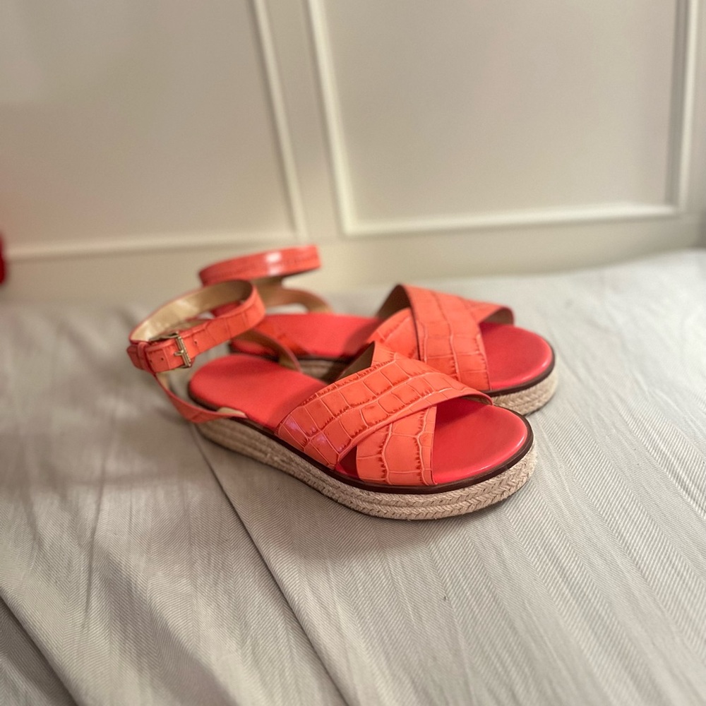 Michael Kors coral/salmon platform sandals with ankle strap
